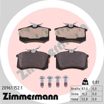 Zimmermann 20961.152.1 - Тормозные колодки, дисковые, комплект autosila-amz.com
