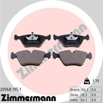 Zimmermann 20968.195.1 - Тормозные колодки, дисковые, комплект autosila-amz.com