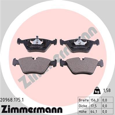 Zimmermann 20968.175.1 - Тормозные колодки, дисковые, комплект autosila-amz.com