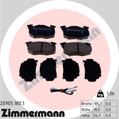Zimmermann 20905.180.1 - Тормозные колодки, дисковые, комплект autosila-amz.com