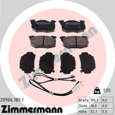 Zimmermann 20906.180.1 - Тормозные колодки, дисковые, комплект autosila-amz.com