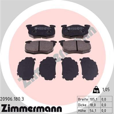 Zimmermann 20906.180.3 - Тормозные колодки, дисковые, комплект autosila-amz.com