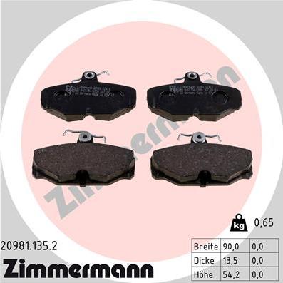 Zimmermann 20981.135.2 - Тормозные колодки, дисковые, комплект autosila-amz.com