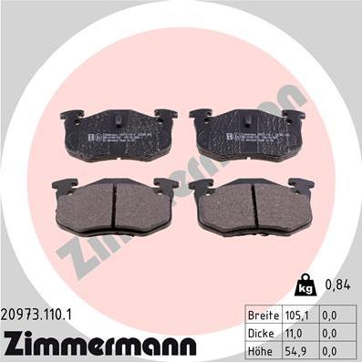 Zimmermann 20973.110.1 - Тормозные колодки, дисковые, комплект autosila-amz.com