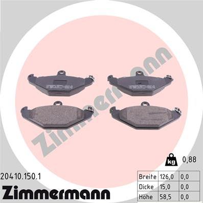 Zimmermann 20410.150.1 - Тормозные колодки, дисковые, комплект autosila-amz.com