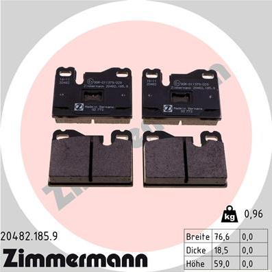 Zimmermann 20482.185.9 - Тормозные колодки, дисковые, комплект autosila-amz.com
