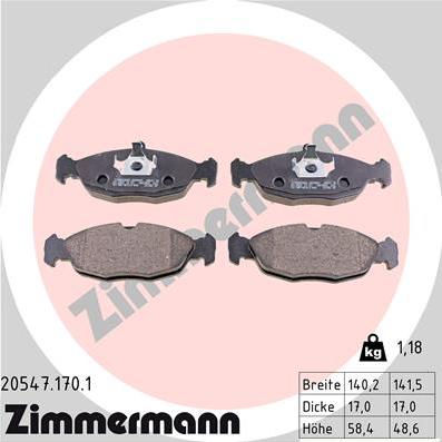 Zimmermann 20547.170.1 - Тормозные колодки, дисковые, комплект autosila-amz.com