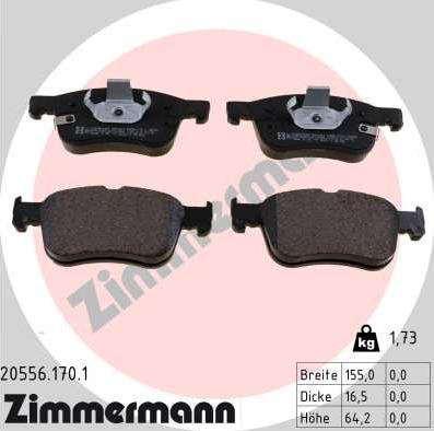 Zimmermann 20556.170.1 - Тормозные колодки, дисковые, комплект autosila-amz.com