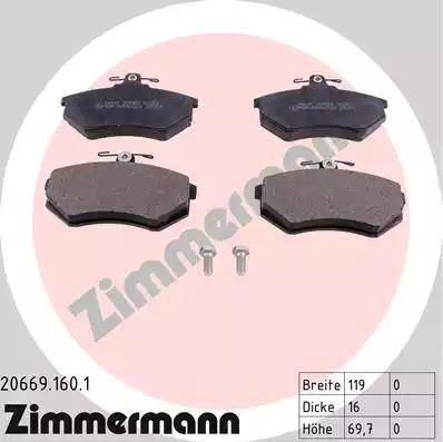 Zimmermann 20669.160.1 - Тормозные колодки, дисковые, комплект autosila-amz.com