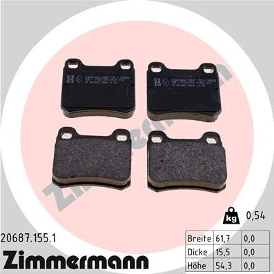 Zimmermann 20687.155.1 - Тормозные колодки, дисковые, комплект autosila-amz.com