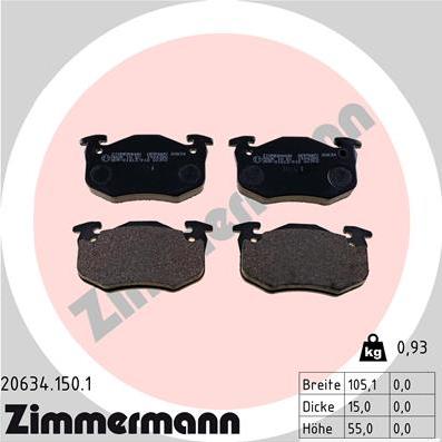 Zimmermann 20634.150.1 - Тормозные колодки, дисковые, комплект autosila-amz.com
