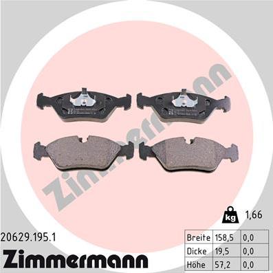 Zimmermann 20629.195.1 - Тормозные колодки, дисковые, комплект autosila-amz.com