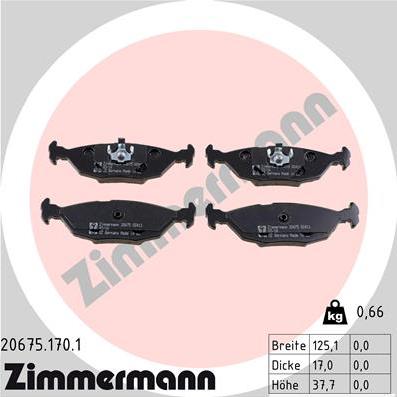 Zimmermann 20675.170.1 - Тормозные колодки, дисковые, комплект autosila-amz.com