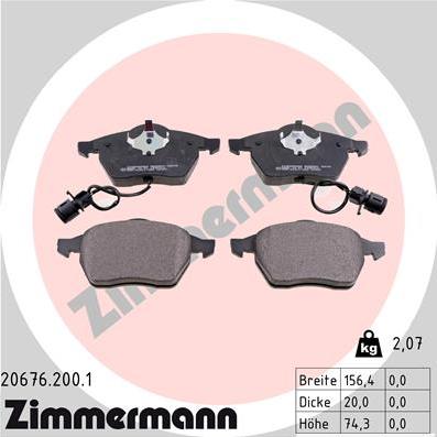 Zimmermann 20676.200.1 - Колодки тормозные дисковые к-т Audi autosila-amz.com