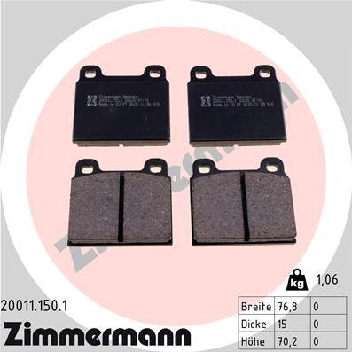 Zimmermann 20011.150.1 - Тормозные колодки, дисковые, комплект autosila-amz.com