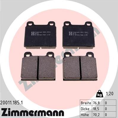 Zimmermann 20011.185.1 - Тормозные колодки, дисковые, комплект autosila-amz.com