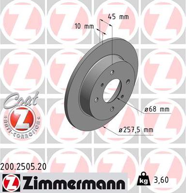 Zimmermann 200.2505.20 - Тормозной диск autosila-amz.com