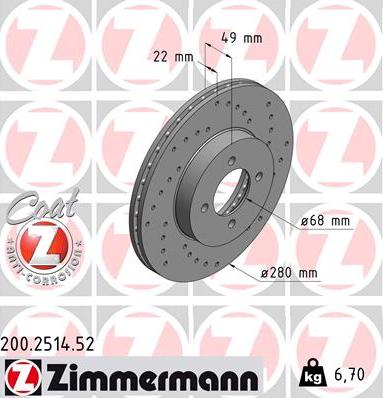 Zimmermann 200.2514.52 - Тормозной диск autosila-amz.com