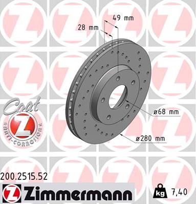 Zimmermann 200.2515.52 - Тормозной диск autosila-amz.com
