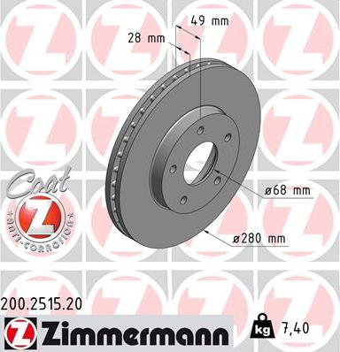 Zimmermann 200.2515.20 - Тормозной диск autosila-amz.com