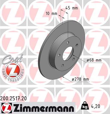 Zimmermann 200.2517.20 - Тормозной диск autosila-amz.com