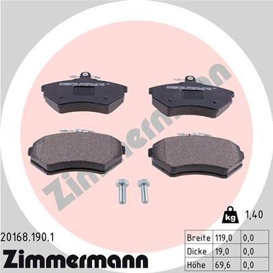 Zimmermann 20168.190.1 - Тормозные колодки, дисковые, комплект autosila-amz.com