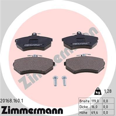 Zimmermann 20168.160.1 - Тормозные колодки, дисковые, комплект autosila-amz.com