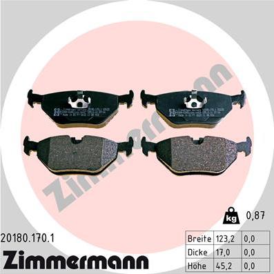Zimmermann 20180.170.1 - Тормозные колодки, дисковые, комплект autosila-amz.com