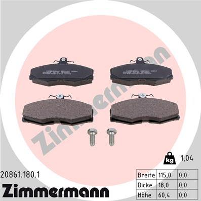Zimmermann 20861.180.1 - Тормозные колодки, дисковые, комплект autosila-amz.com