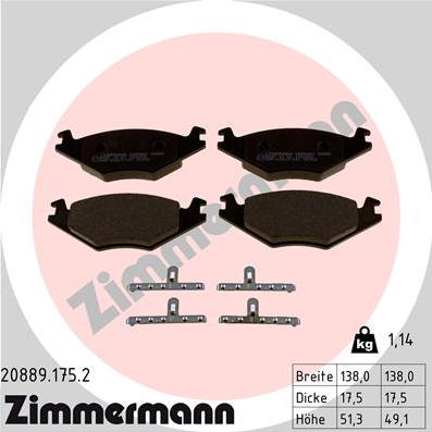 Zimmermann 20889.175.2 - Тормозные колодки, дисковые, комплект autosila-amz.com