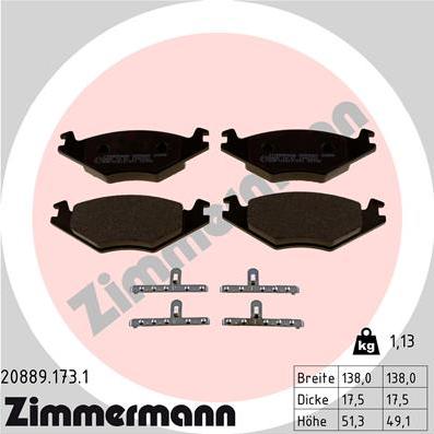 Zimmermann 20889.173.1 - Тормозные колодки, дисковые, комплект autosila-amz.com