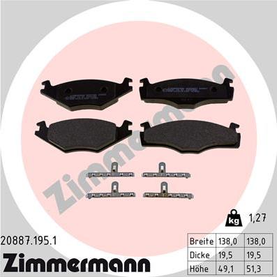 Zimmermann 20887.195.1 - Тормозные колодки, дисковые, комплект autosila-amz.com