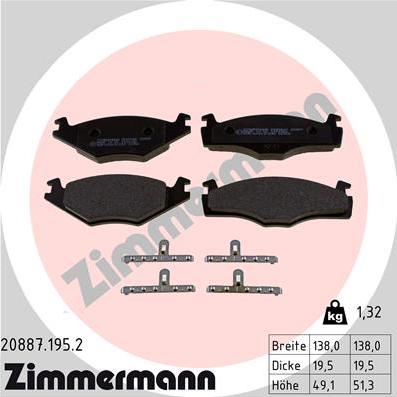 Zimmermann 20887.195.2 - Тормозные колодки, дисковые, комплект autosila-amz.com