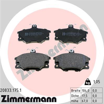 Zimmermann 20833.175.1 - Тормозные колодки, дисковые, комплект autosila-amz.com