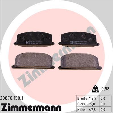 Zimmermann 20870.150.1 - Тормозные колодки, дисковые, комплект autosila-amz.com