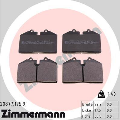 Zimmermann 20877.175.9 - Тормозные колодки, дисковые, комплект autosila-amz.com