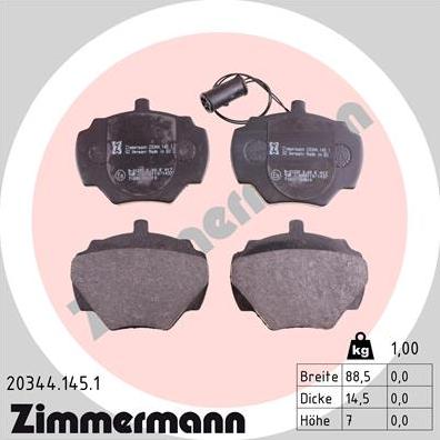 Zimmermann 20344.145.1 - Тормозные колодки, дисковые, комплект autosila-amz.com