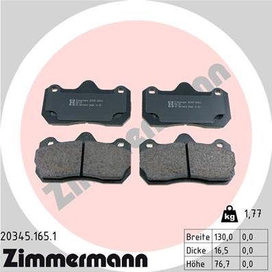 Zimmermann 20345.165.1 - Тормозные колодки, дисковые, комплект autosila-amz.com
