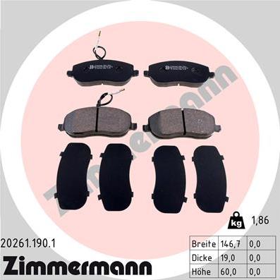 Zimmermann 20261.190.1 - Тормозные колодки, дисковые, комплект autosila-amz.com