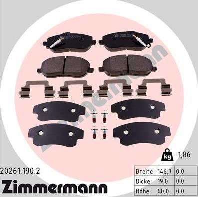 Zimmermann 20261.190.2 - Тормозные колодки, дисковые, комплект autosila-amz.com
