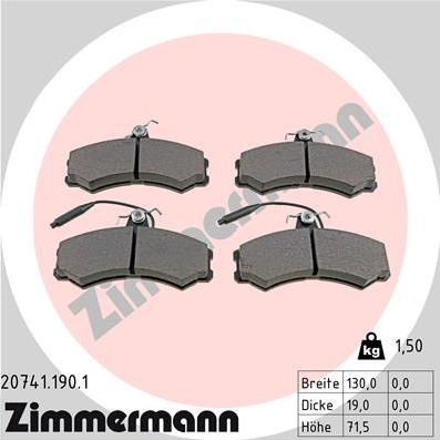 Zimmermann 20741.190.1 - Тормозные колодки, дисковые, комплект autosila-amz.com