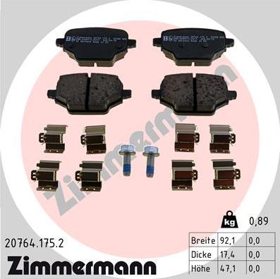 Zimmermann 20764.175.2 - колодки дисковые !задн. 92x47x17 \CITROEN, OPEL, PEUGEOT, TOYOTA BERLINGO 1.2 PureTech 110 18>, 130 autosila-amz.com