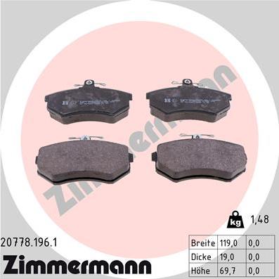 Zimmermann 20778.196.1 - Тормозные колодки, дисковые, комплект autosila-amz.com