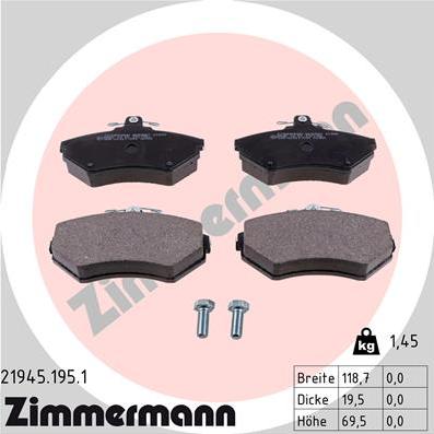 Zimmermann 21945.195.1 - Тормозные колодки, дисковые, комплект autosila-amz.com