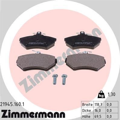 Zimmermann 21945.160.1 - Тормозные колодки, дисковые, комплект autosila-amz.com