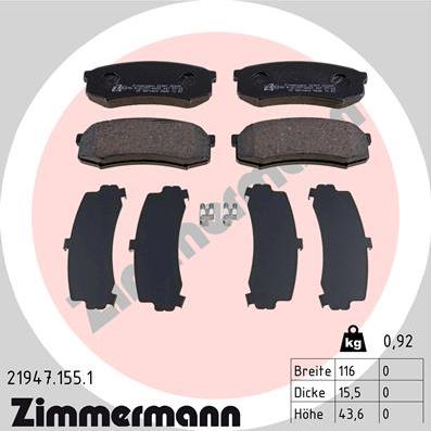 Zimmermann 21947.155.1 - Тормозные колодки, дисковые, комплект autosila-amz.com