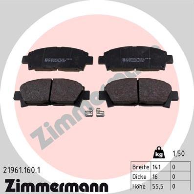 Zimmermann 21961.160.1 - Тормозные колодки, дисковые, комплект autosila-amz.com