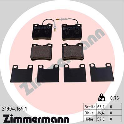 Zimmermann 21904.169.1 - Тормозные колодки, дисковые, комплект autosila-amz.com