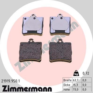 Zimmermann 21919.950.1 - Тормозные колодки, дисковые, комплект autosila-amz.com
