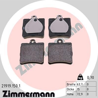 Zimmermann 21919.150.1 - Тормозные колодки, дисковые, комплект autosila-amz.com